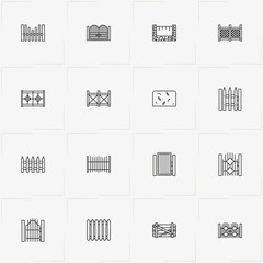 Fences And Wickets line icon set with wicket, fence and gate - 218178268