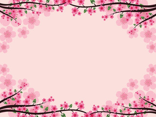 Obraz na płótnie Canvas Cherry Blossom Flower Greeting Card Template Background Border