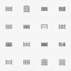 Fences And Wickets line icon set with fence, wicket and gate - 218178612