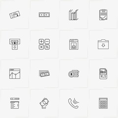 Finance line icon set with check, money and phone
