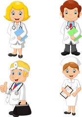 Cartoon doctors and nurses collection set