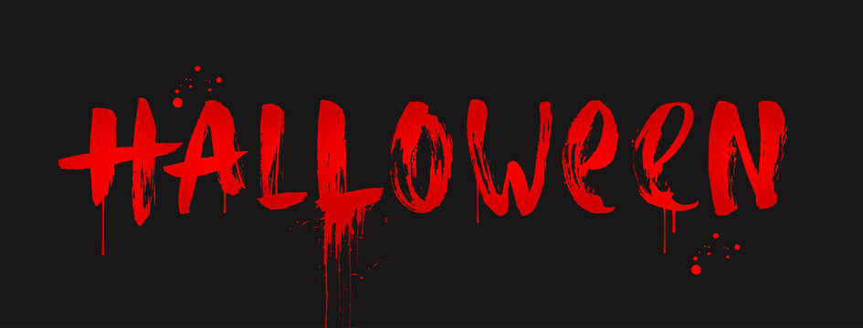 Halloween - inscription painted with a brush. Bloody halloween greeting. Vector illustration.