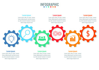 Business infographic template with 6 options gear shape, Abstract elements diagram or processes and business flat icon, Vector business template for presentation.Creative concept for infographic.