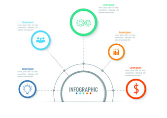 Business infographic template with 5 options circular shape, Abstract elements diagram or processes and business flat icon, Vector business template for presentation.Creative concept for infographic.