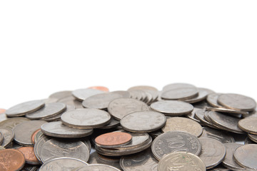 Pile of South Korea coins with copy space.