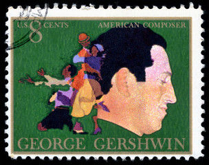 Vintage 1973 United States of America cancelled 8 cents postage stamp showing an image of  George Gershwin and Porgy and Bess