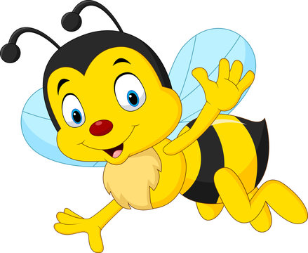 Cartoon happy bee waving