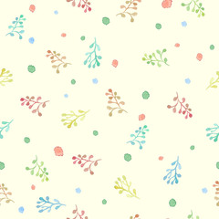 Seamless pattern with abstract twigs and blots watercolors on a beige background.