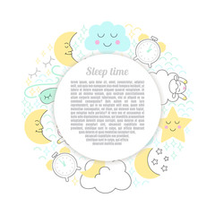 Sleep time sketch banner circle vector.