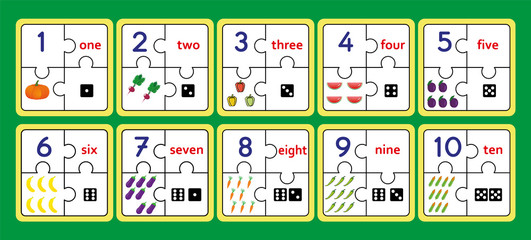 Printable counting puzzles, number strip puzzle work tools puzzle, counting numbers 1 10 game,