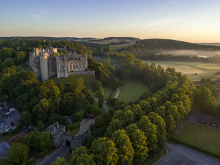 Drone image of Arundel Castle at dawn