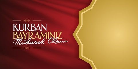 Feast of the Sacrif (Eid al-Adha Mubarak) Feast of the Sacrifice Greeting (Turkish: Kurban Bayraminiz Mubarek Olsun) Holy month of muslim community with red flag billboard.