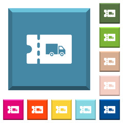 Transport discount coupon white icons on edged square buttons