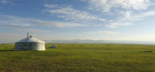 camp of yurt , in the grassland of Mongolia