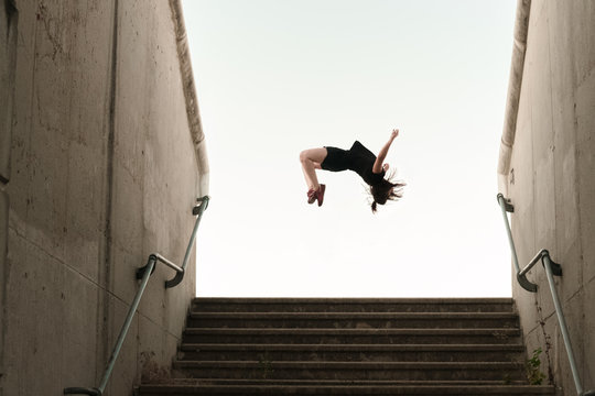 Girl Parkour Backflip City