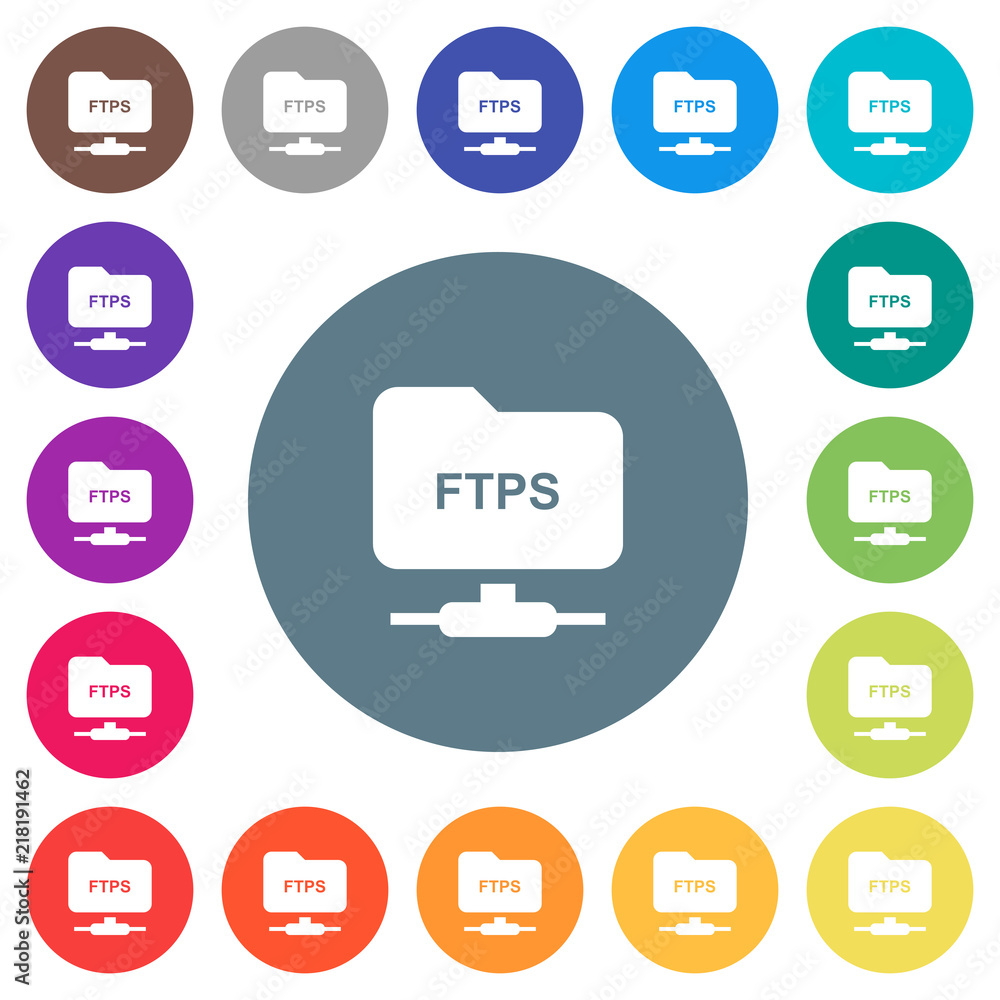 Poster ftp over ssl flat white icons on round color backgrounds