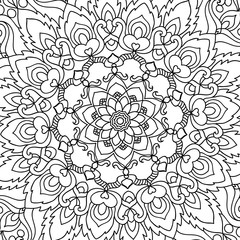 seamless pattern. Outline hand drawing. Good for coloring page for the adult coloring book. Stock vector illustration.Abstract vector decorative ethnic mandala black and white