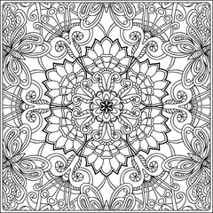 seamless pattern. Outline hand drawing. Good for coloring page for the adult coloring book. Stock vector illustration.Abstract vector decorative ethnic mandala black and white