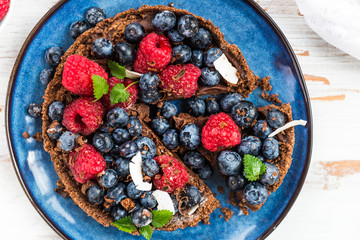 Homemade Chocolate Tart with Blueberries and Raspberries