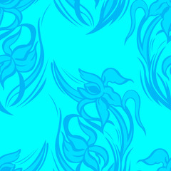 Blue floral seamless pattern of abstract irises.