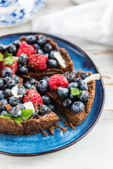 Homemade Chocolate Tart with Blueberries and Raspberries