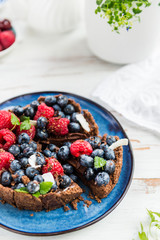 Homemade Chocolate Tart with Blueberries and Raspberries