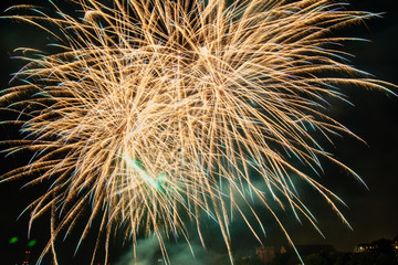 Colorful fireworks of various colors over night sky