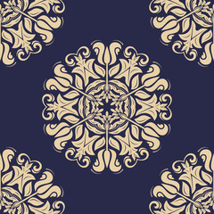 Orient vector classic pattern. Seamless abstract blue and golden background with vintage elements. Orient background. Ornament for wallpaper and packaging