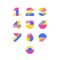 Vector numerals. Set of simple color geometry shapes' figures and numbers.