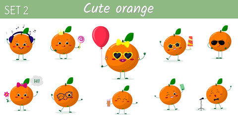 A set of ten cute orange characters in different poses and accessories in cartoon style.