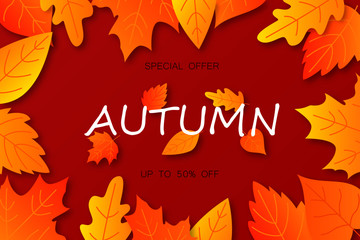 Autumn sale background layout decorate with leaves for shopping