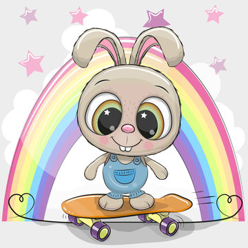 Cute Cartoon Rabbit with skateboard