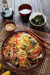 vegetable salad with wakame on a plate
