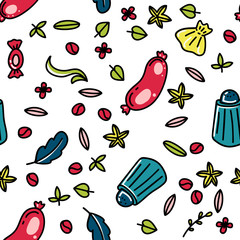 Doodle cartoon kitchen elements seamless