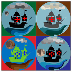 One ship to Columbus Day in four different colors