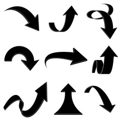 Arrows. Bent and curled up black flat icons