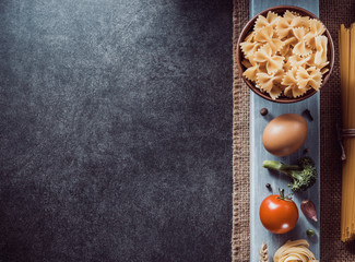 pasta and food ingredient on table