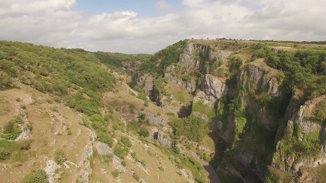 Aerial landscape of beautiful green Cheddar Gorge, Somerset England