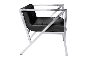 Stainless steel chair with leather cushion isolated.