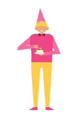 Man in Festive Cap and Piece of Cupcake Isolated