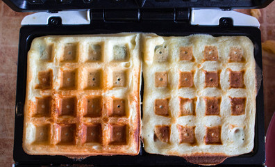 a delicious Belgian waffles on a wafer