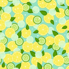 Endless Texture with Pieces Lemon, Slices Cucumber