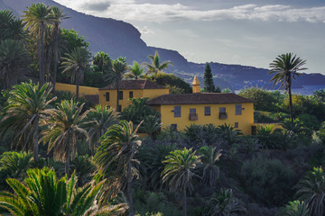 Rambla de Castro old colonial yellow house, ancient canary architecture, Los Realejos, Tenerife, Canary islands, Spain
