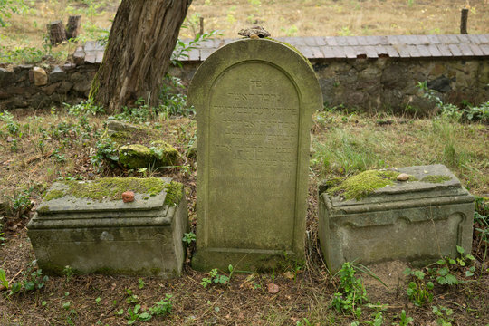 old jewish grave in the jewish cemetry in Osno Lubuskie in Poland