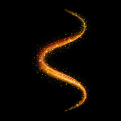 Golden light or sparkling shine trail. Vector shiny trace of flame twirl glitter with glow particles premium luxury effect