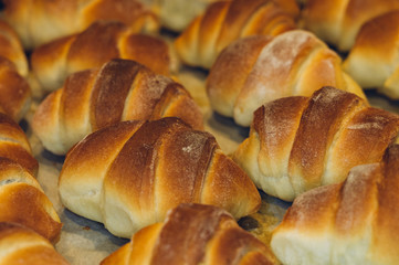 Homemade croissants with sweet filling, close up