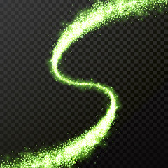 Green glitter particles wave or vector light glow comet trail with sparkling light effect