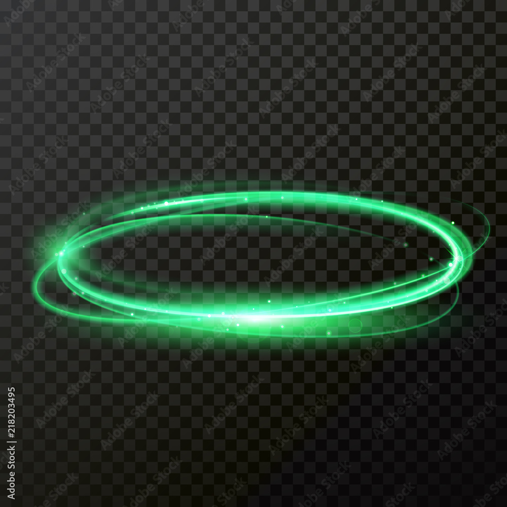 Poster green neon light circle vector shiny trace or spiral twirl trail with shine sparkle effect for fashi
