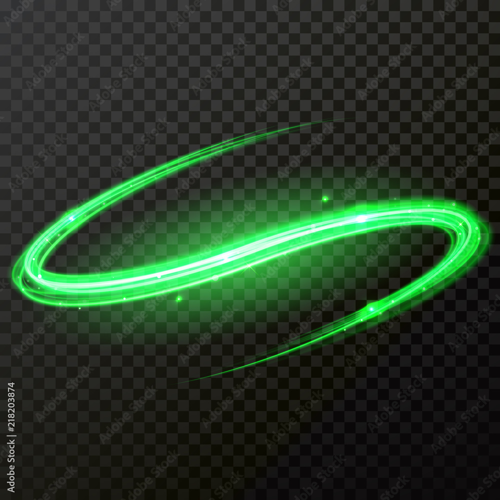 Aufkleber green glow light wave of comet trail with vector shiny neon light particles twirl