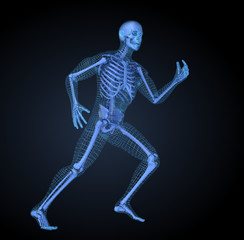 Running man, 3D mesh other skeleton model. 3D illustration concept